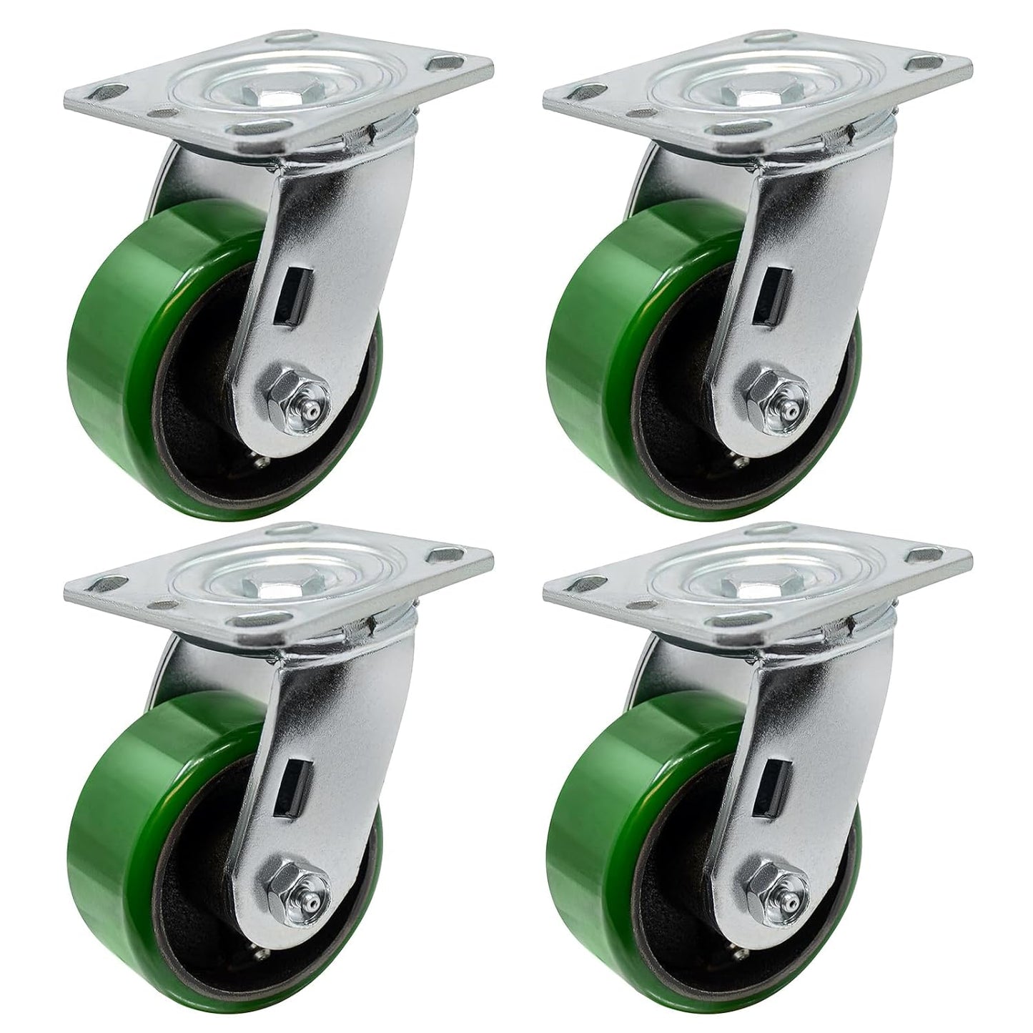 Polyurethane Wheel Swivel Casters,Rigid, Break, Industrial Load Capacity 4800lbs(Green)