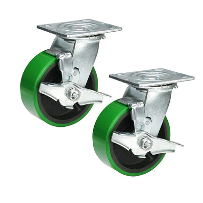 Polyurethane Wheel Swivel Casters,Rigid, Break, Industrial Load Capacity 4800lbs(Green)