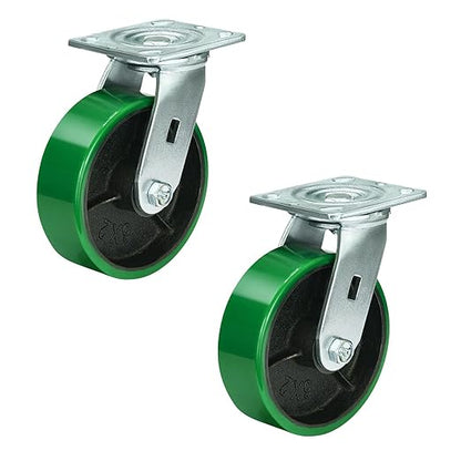 Polyurethane Wheel Swivel Casters,Rigid, Break, Industrial Load Capacity 4800lbs(Green)