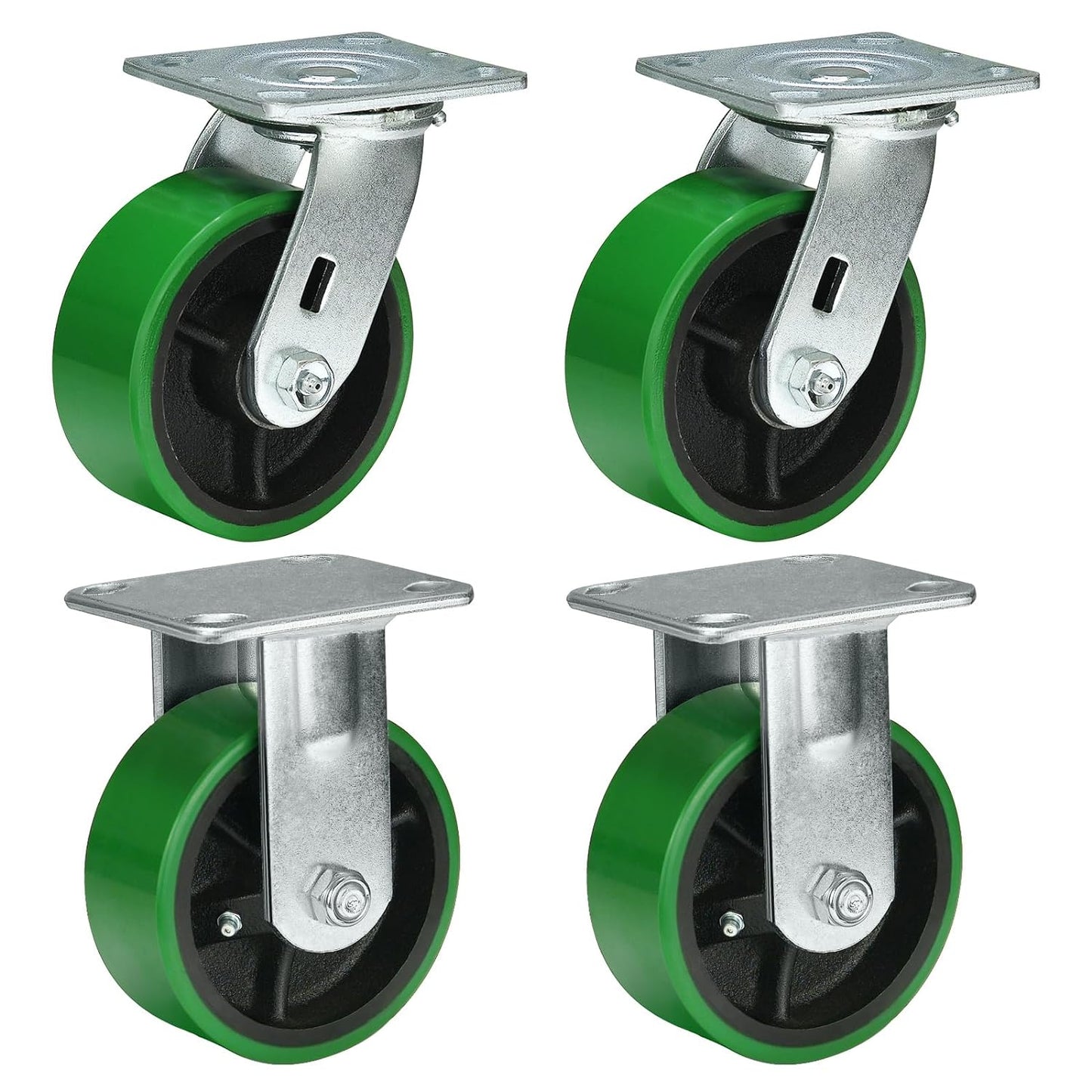 Polyurethane Wheel Swivel Casters,Rigid, Break, Industrial Load Capacity 4800lbs(Green)