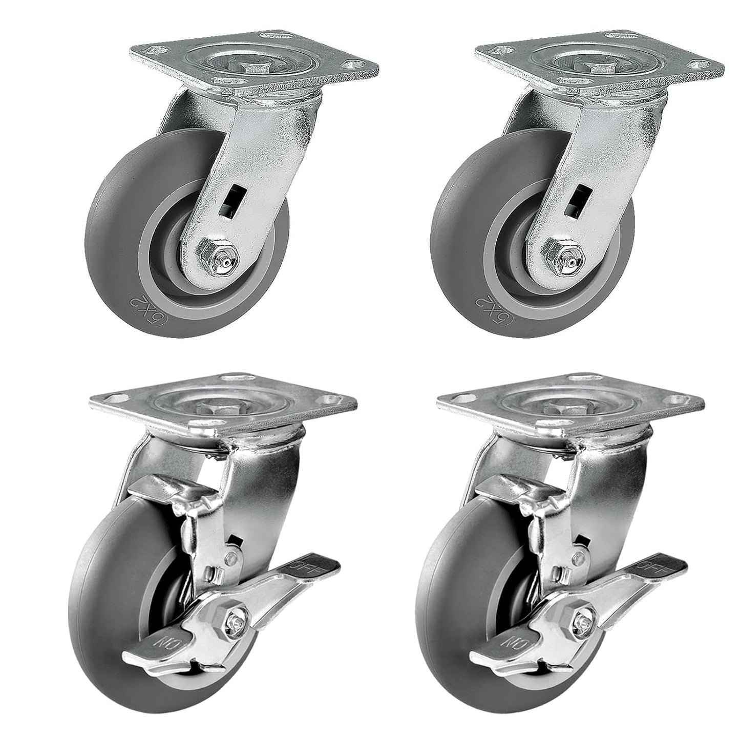 Thermoplastic Rubber Wheels(Crown Tread) -Heavy Duty Caster Wheels for Furniture Platform Trucks Workbench Total 2000 LB Capacity