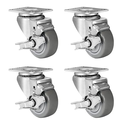 Polyurethane Wheels, Heavy Duty Locking Casters Set of 4 Swivel Wheels for Cart, Furniture, Workbench, 1000 LBS Total Capacity