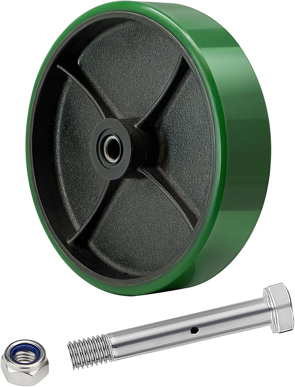 Polyurethane on cast Iron Wheel, Roller Bearing-1/2" Bore 800 lbs Capacity per Wheel, Heavy Duty Caster Wheel for Industrial/Commercial(Green)