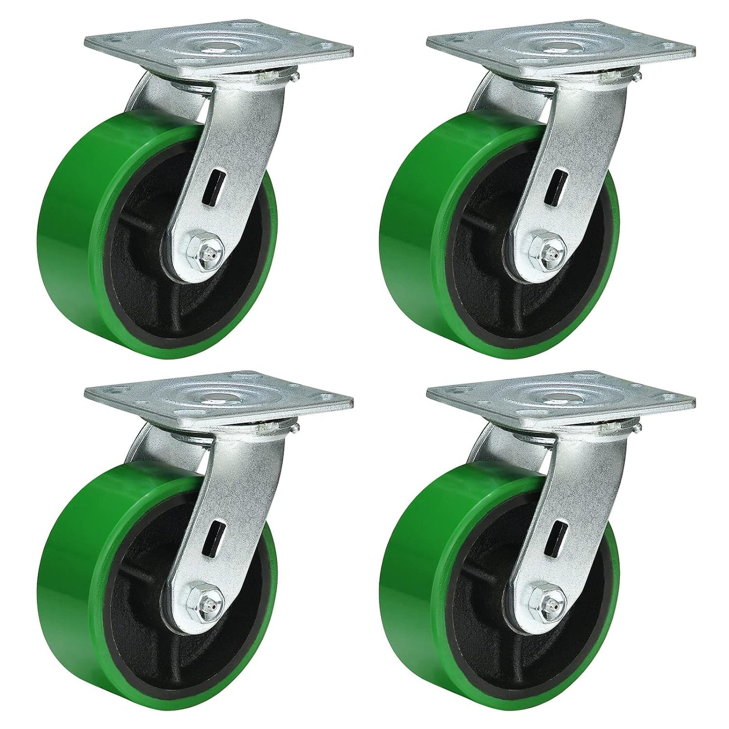 Polyurethane Wheel Swivel Casters,Rigid, Break, Industrial Load Capacity 4800lbs(Green)