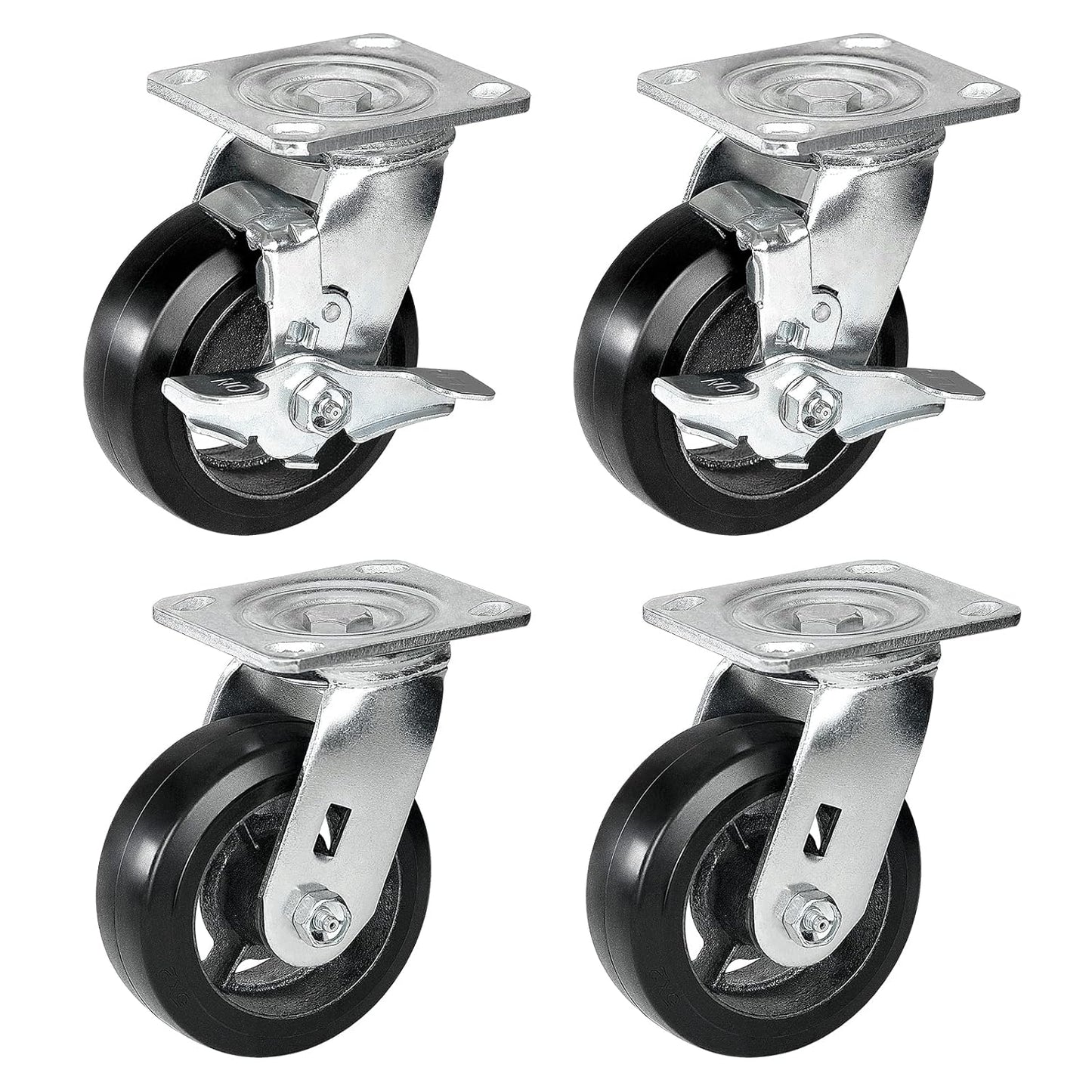 Rubber-Cast Iron Caster Wheels 700 lb Capacity for Heavy-Duty Mobility