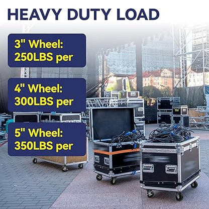 Polyolefin Heavy Duty Caster Wheels with Brake,Rigid,Swivel, Set of 4 Loading Capacity 1000LB Total for Cart Furniture