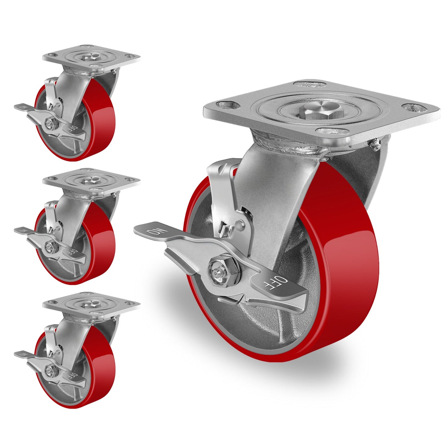 5"X 2"Heavy Duty Casters Wheels-Industrial Casters Polyurethane Caster with Strong Load-bearing Capacity 4000LB,heavy duty casters set of 4,Widely Used in Furniture,WorkBrench,Tool Box (2BRAKE,2RIGID)