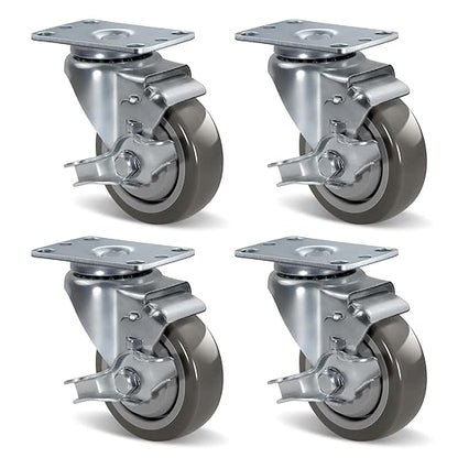 Polyurethane Wheels, Heavy Duty Locking Casters Set of 4 Swivel Wheels for Cart, Furniture, Workbench, 1000 LBS Total Capacity