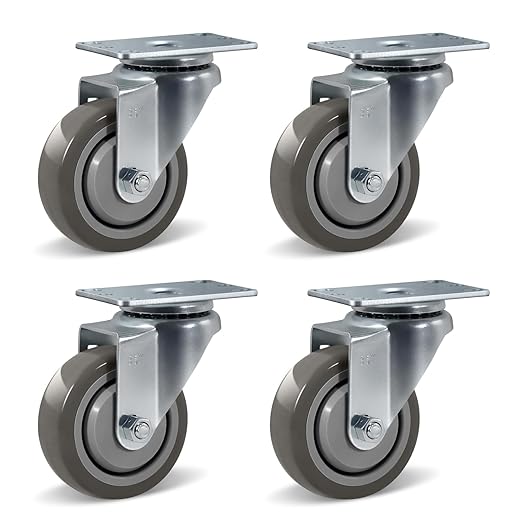 Polyurethane Wheels, Heavy Duty Locking Casters Set of 4 Swivel Wheels for Cart, Furniture, Workbench, 1000 LBS Total Capacity