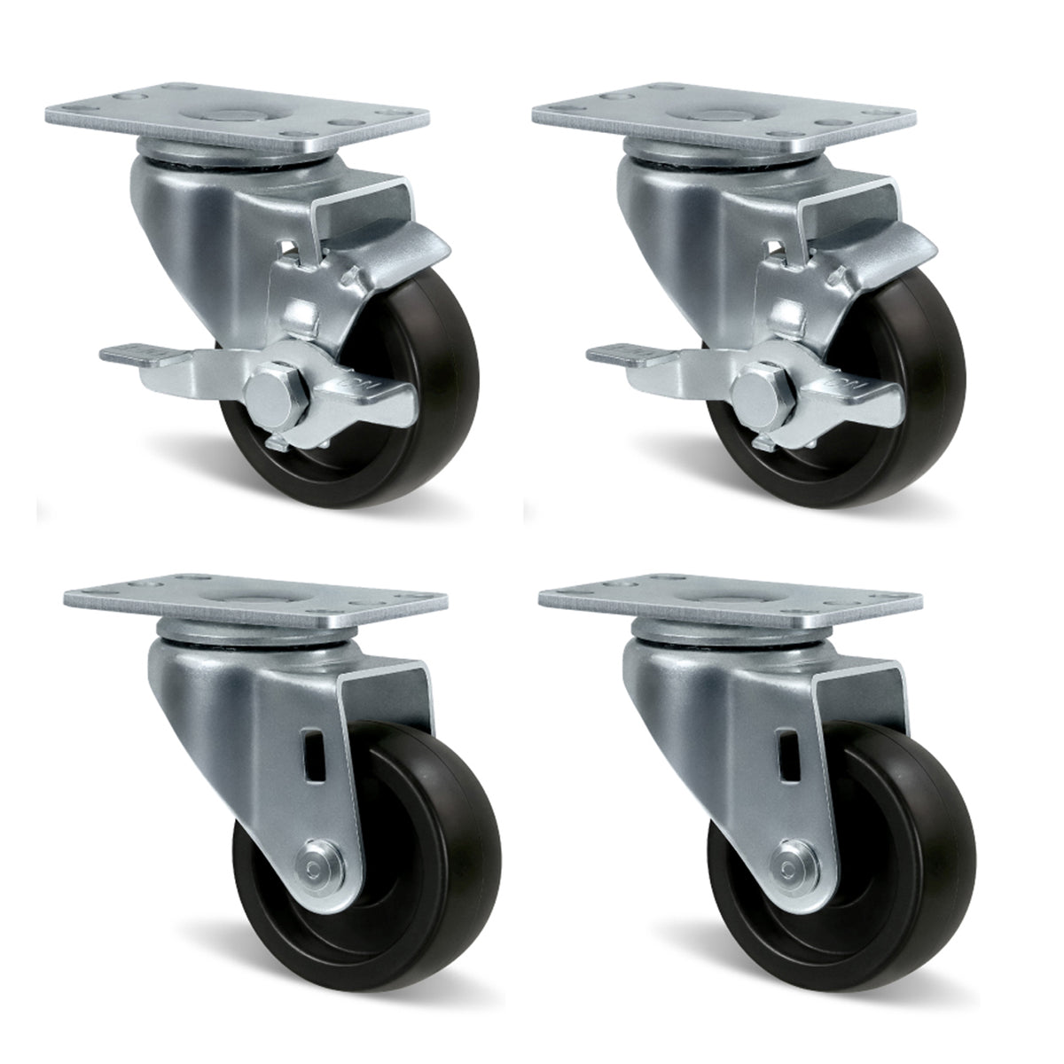 Casters, Heavy Duty Casters, Polyolefin Caster Wheels for Cart Furniture,Capacity up to 250lbs-350lbs per caster.