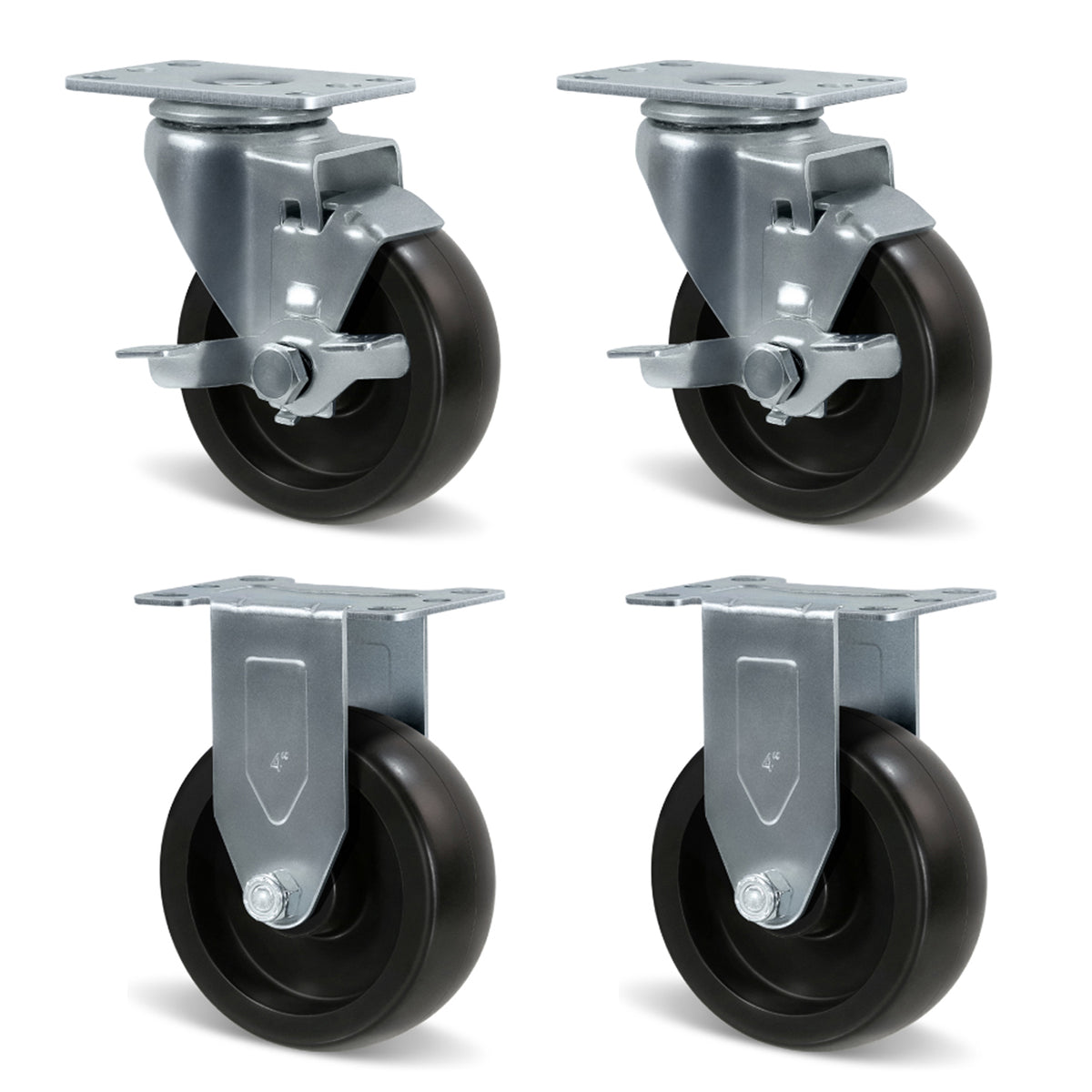 Casters, Heavy Duty Casters, Polyolefin Caster Wheels for Cart Furniture,Capacity up to 250lbs-350lbs per caster.