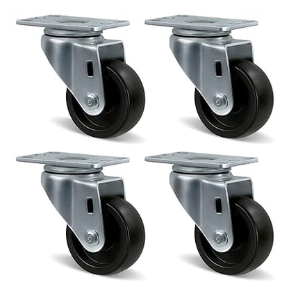 Polyolefin Heavy Duty Caster Wheels with Brake,Rigid,Swivel, Set of 4 Loading Capacity 1000LB Total for Cart Furniture