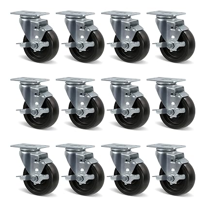 Polyolefin Heavy Duty Caster Wheels with Brake,Rigid,Swivel, Set of 4 Loading Capacity 1000LB Total for Cart Furniture