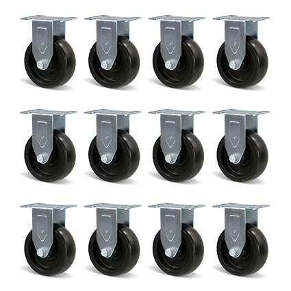 Polyolefin Heavy Duty Caster Wheels with Brake,Rigid,Swivel, Set of 4 Loading Capacity 1000LB Total for Cart Furniture