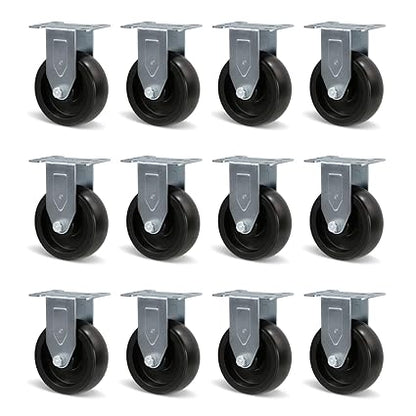 Polyolefin Heavy Duty Caster Wheels with Brake,Rigid,Swivel, Set of 4 Loading Capacity 1000LB Total for Cart Furniture