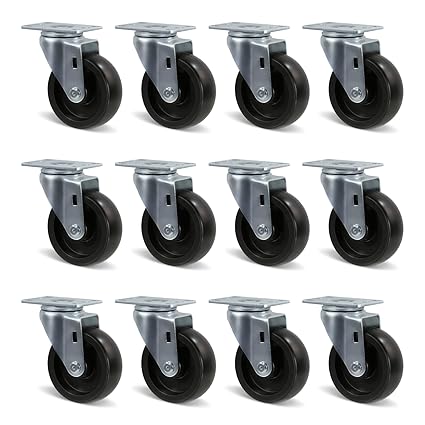 Polyolefin Heavy Duty Caster Wheels with Brake,Rigid,Swivel, Set of 4 Loading Capacity 1000LB Total for Cart Furniture