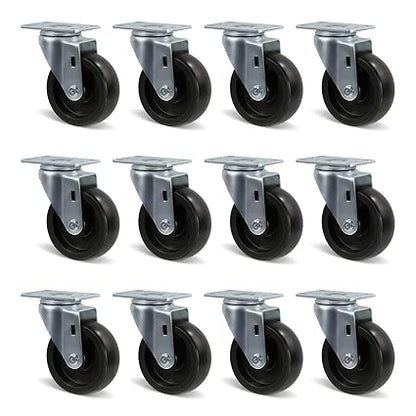 Polyolefin Heavy Duty Caster Wheels with Brake,Rigid,Swivel, Set of 4 Loading Capacity 1000LB Total for Cart Furniture
