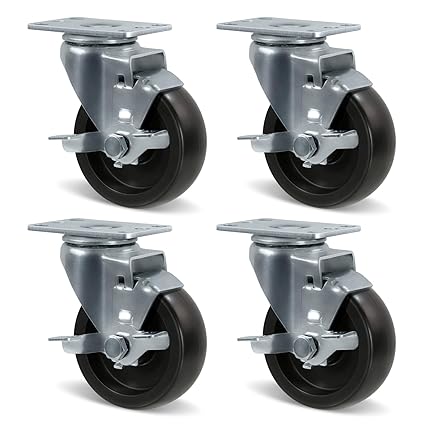 Polyolefin Heavy Duty Caster Wheels with Brake,Rigid,Swivel, Set of 4 Loading Capacity 1000LB Total for Cart Furniture