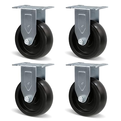 Polyolefin Heavy Duty Caster Wheels with Brake,Rigid,Swivel, Set of 4 Loading Capacity 1000LB Total for Cart Furniture