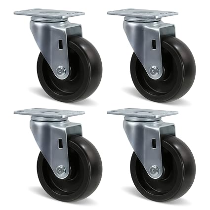Polyolefin Heavy Duty Caster Wheels with Brake,Rigid,Swivel, Set of 4 Loading Capacity 1000LB Total for Cart Furniture