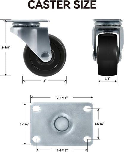 2" Low Profile Hard Rubber Caster Furniture Cart Dolly Wheels-300 lbs Per Casters, Swivel Casters (Set of 4)