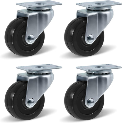 2" Low Profile Hard Rubber Caster Furniture Cart Dolly Wheels-300 lbs Per Casters, Swivel Casters (Set of 4)