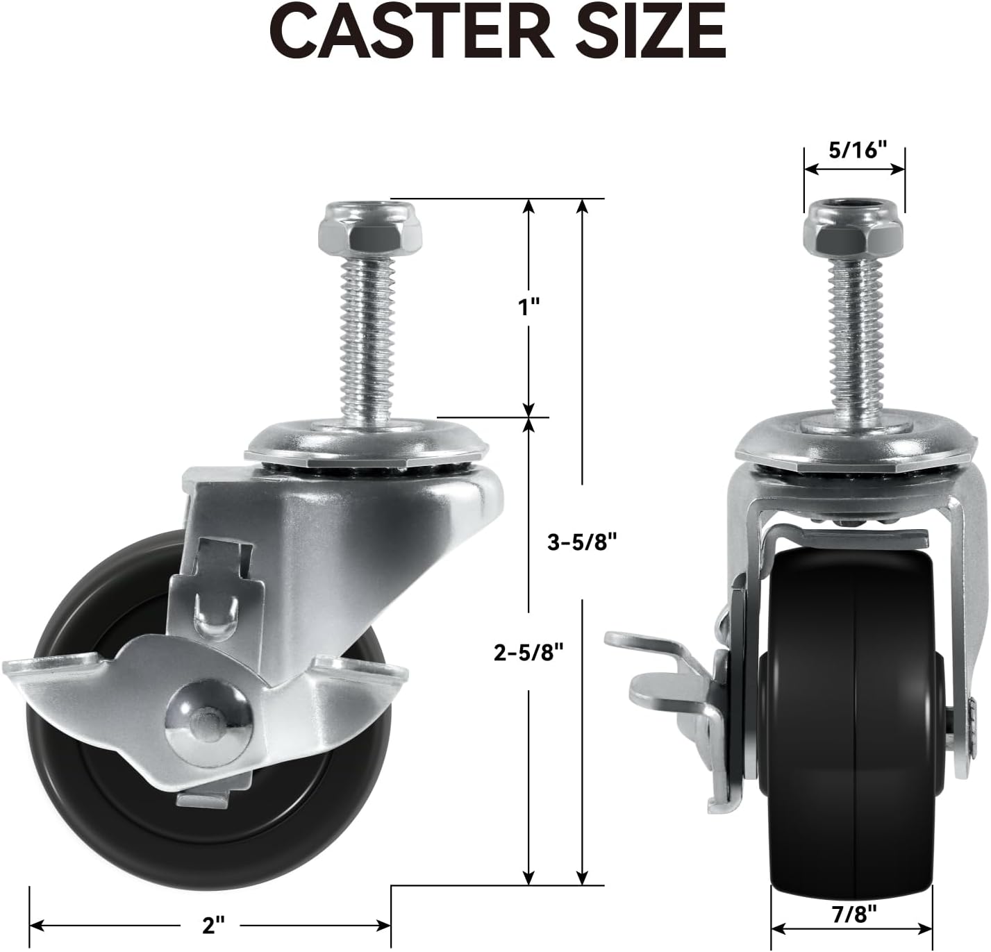 2" Low Profile Hard Rubber Caster Furniture Cart Dolly Wheels-300 lbs Per Casters, Swivel Casters (Set of 4)