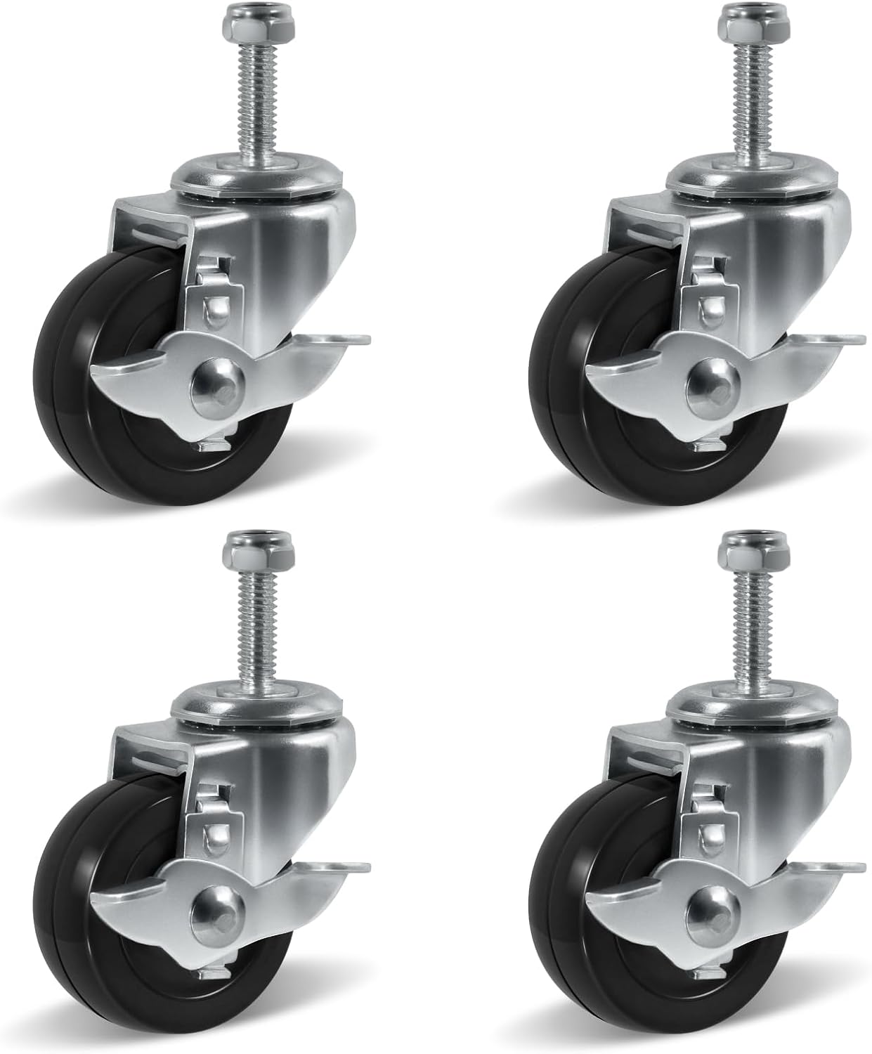 2" Low Profile Hard Rubber Caster Furniture Cart Dolly Wheels-300 lbs Per Casters, Swivel Casters (Set of 4)