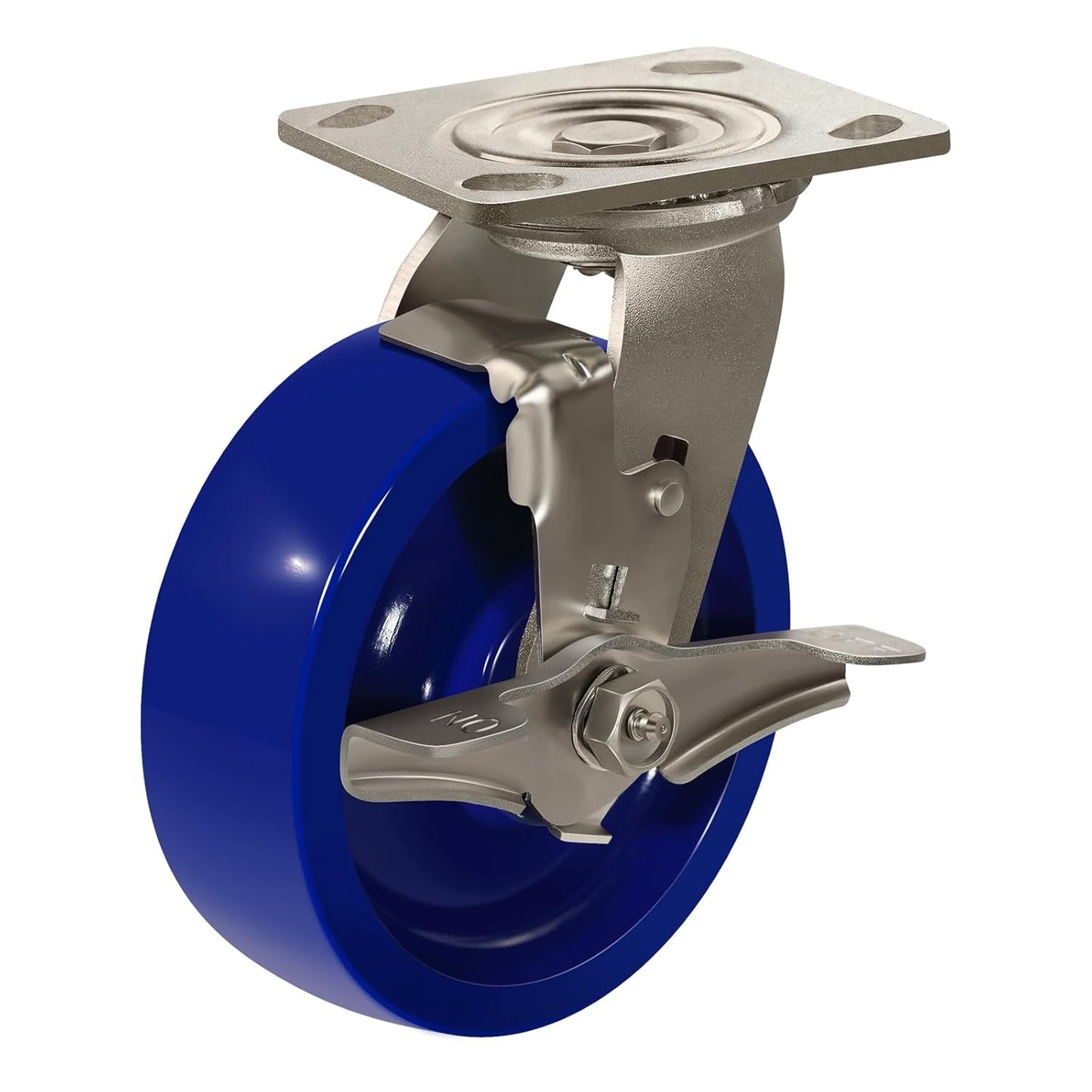 Industrial Stainless Steel Caster, Corrosion Resistant, Heavy-Duty Solid Polyurethane Wheels for Food Processing, Pharmaceutical Labs (Blue)