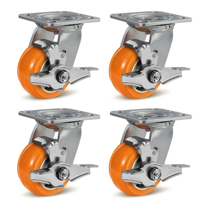 Crowned Tread Aluminum Core Thickened Polyurethane Casters for Industrial Swivel Caster Wheels for Cart Toolbox