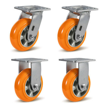 Crowned Tread Aluminum Core Thickened Polyurethane Casters for Industrial Swivel Caster Wheels for Cart Toolbox