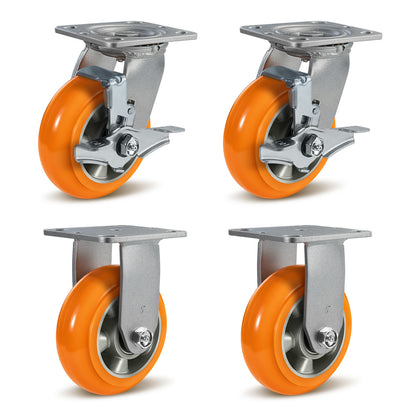 Crowned Tread Aluminum Core Thickened Polyurethane Casters for Industrial Swivel Caster Wheels for Cart Toolbox