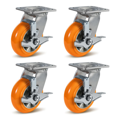 Crowned Tread Aluminum Core Thickened Polyurethane Casters for Industrial Swivel Caster Wheels for Cart Toolbox