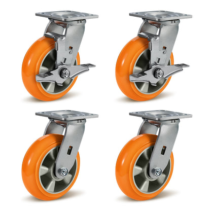 Crowned Tread Aluminum Core Thickened Polyurethane Casters for Industrial Swivel Caster Wheels for Cart Toolbox