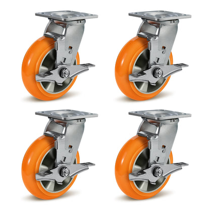 Crowned Tread Aluminum Core Thickened Polyurethane Casters for Industrial Swivel Caster Wheels for Cart Toolbox