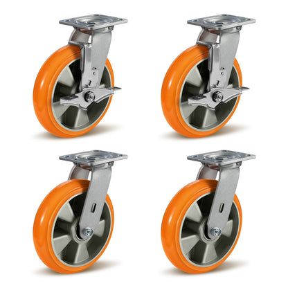 Crowned Tread Aluminum Core Thickened Polyurethane Casters for Industrial Swivel Caster Wheels for Cart Toolbox