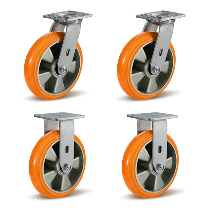 Crowned Tread Aluminum Core Thickened Polyurethane Casters for Industrial Swivel Caster Wheels for Cart Toolbox