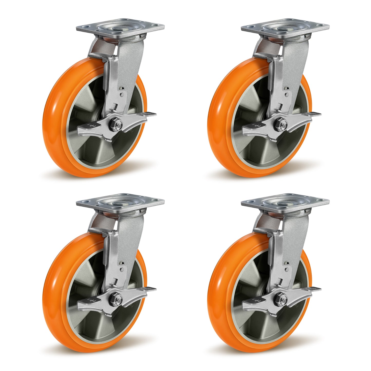 Crowned Tread Aluminum Core Thickened Polyurethane Casters for Industrial Swivel Caster Wheels for Cart Toolbox