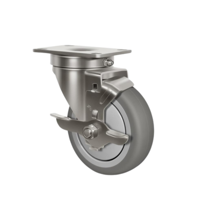 Stainless Steel Rubber Casters Anti-Corrosion Rubber Industrial Caster Wheels for Hospitals Food Labs