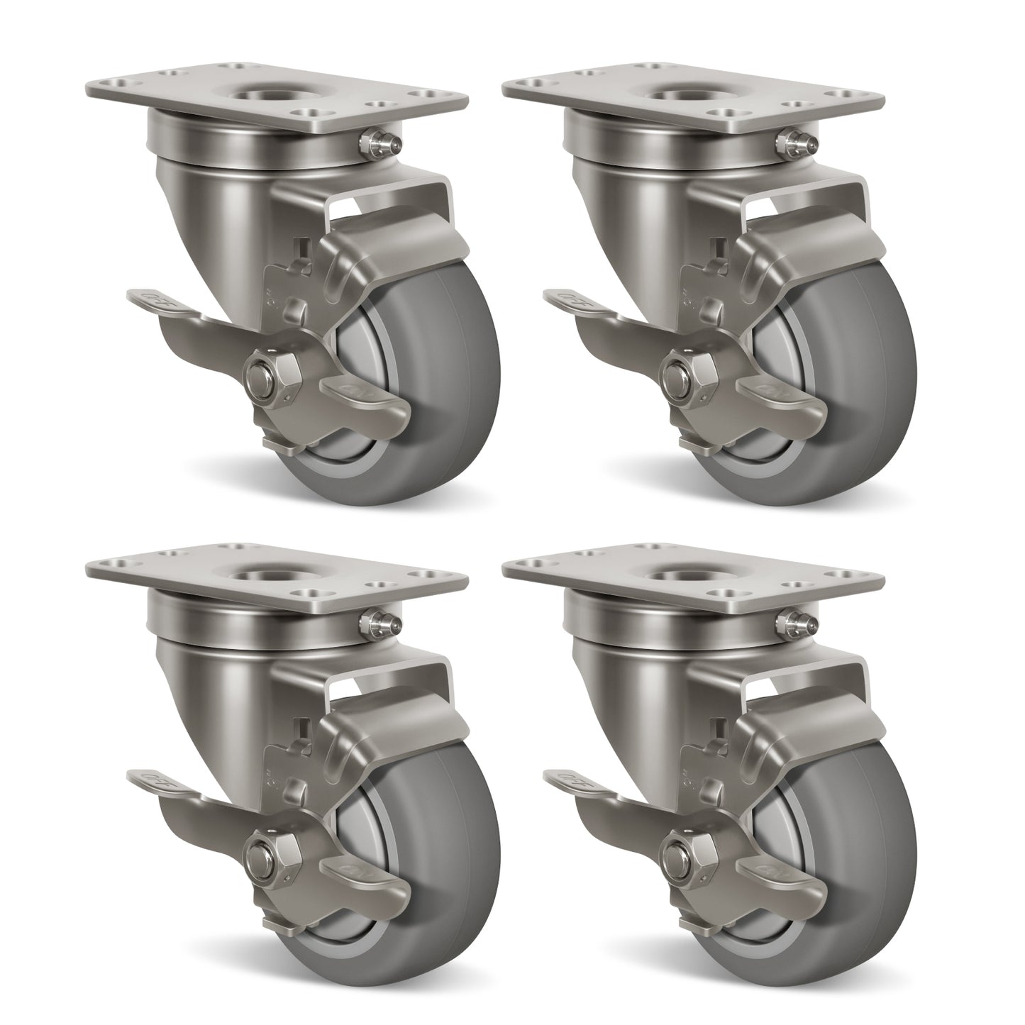Stainless Steel Rubber Casters Anti-Corrosion Rubber Industrial Caster Wheels for Hospitals Food Labs