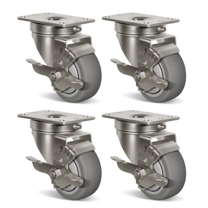 Stainless Steel Rubber Casters Anti-Corrosion Rubber Industrial Caster Wheels for Hospitals Food Labs
