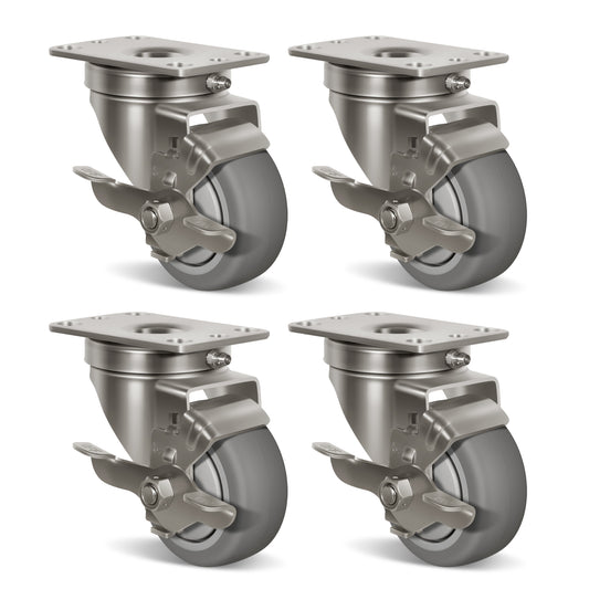 Stainless Steel Rubber Casters Anti-Corrosion Rubber Industrial Caster Wheels for Hospitals Food Labs