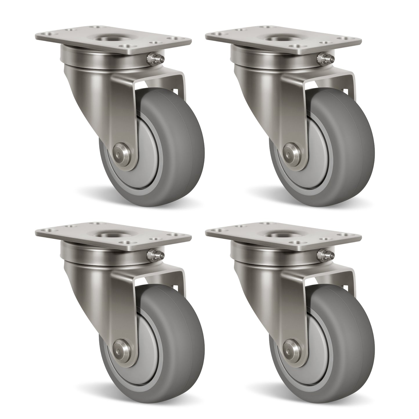 Stainless Steel Rubber Casters Anti-Corrosion Rubber Industrial Caster Wheels for Hospitals Food Labs