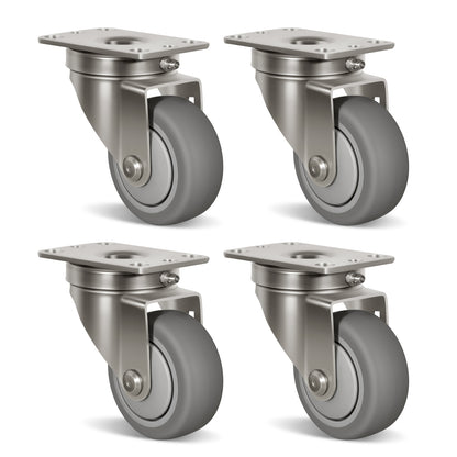 Stainless Steel Rubber Casters Anti-Corrosion Rubber Industrial Caster Wheels for Hospitals Food Labs