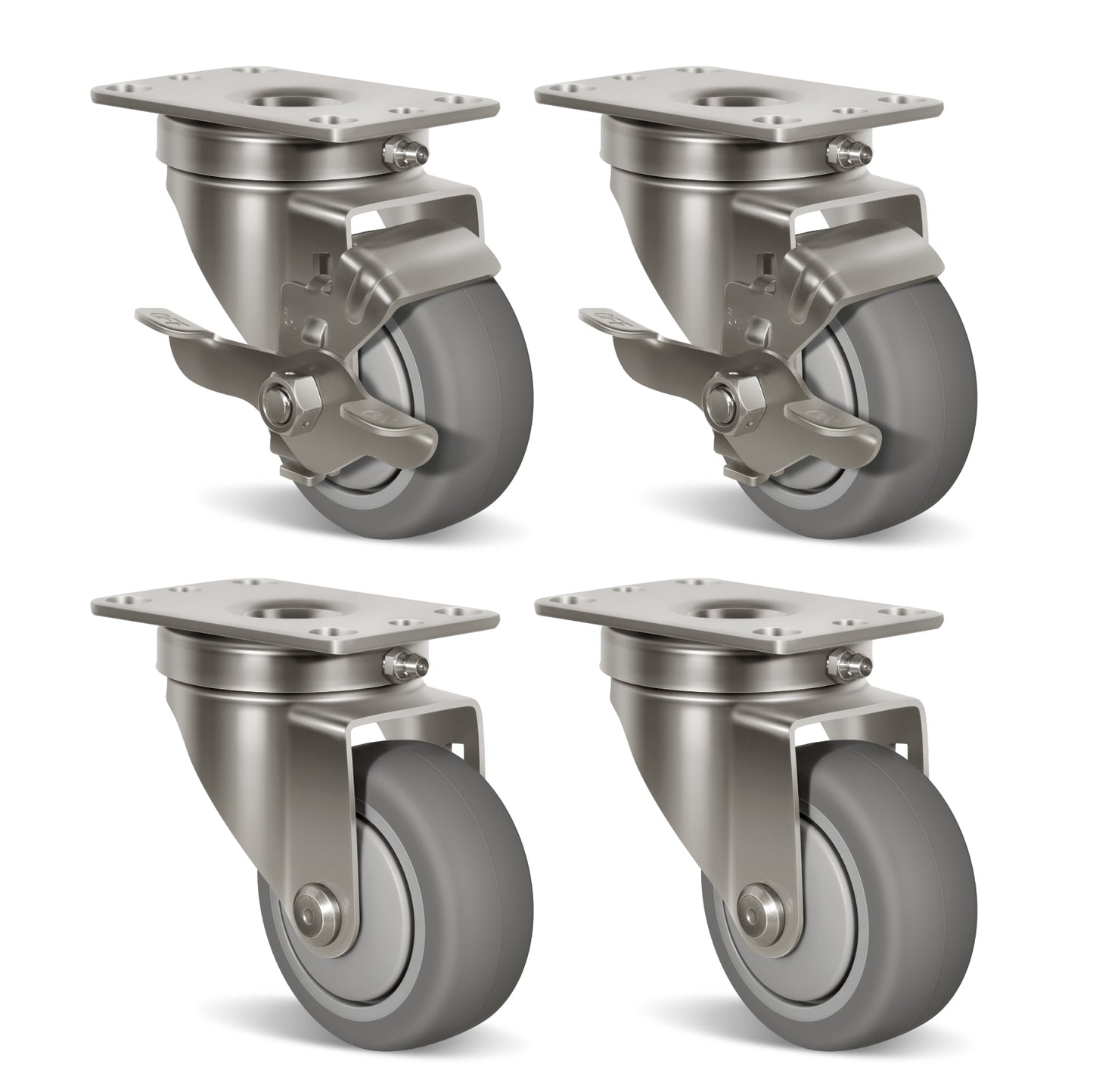 Stainless Steel Rubber Casters Anti-Corrosion Rubber Industrial Caster Wheels for Hospitals Food Labs