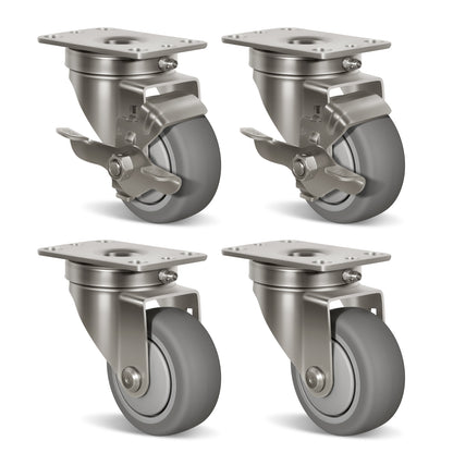Stainless Steel Rubber Casters Anti-Corrosion Rubber Industrial Caster Wheels for Hospitals Food Labs