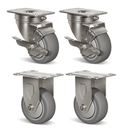 Stainless Steel Rubber Casters Anti-Corrosion Rubber Industrial Caster Wheels for Hospitals Food Labs