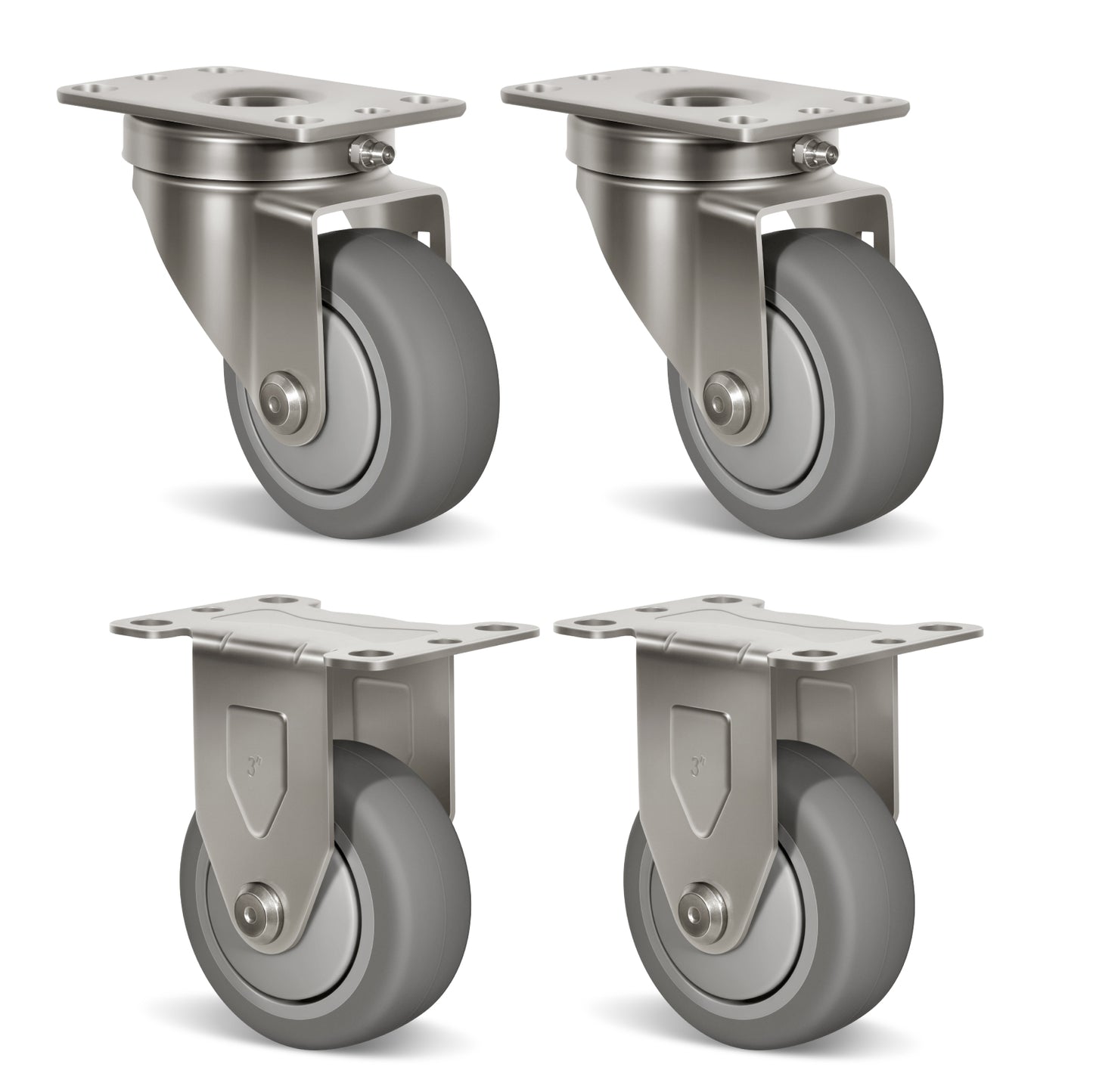 Stainless Steel Rubber Casters Anti-Corrosion Rubber Industrial Caster Wheels for Hospitals Food Labs