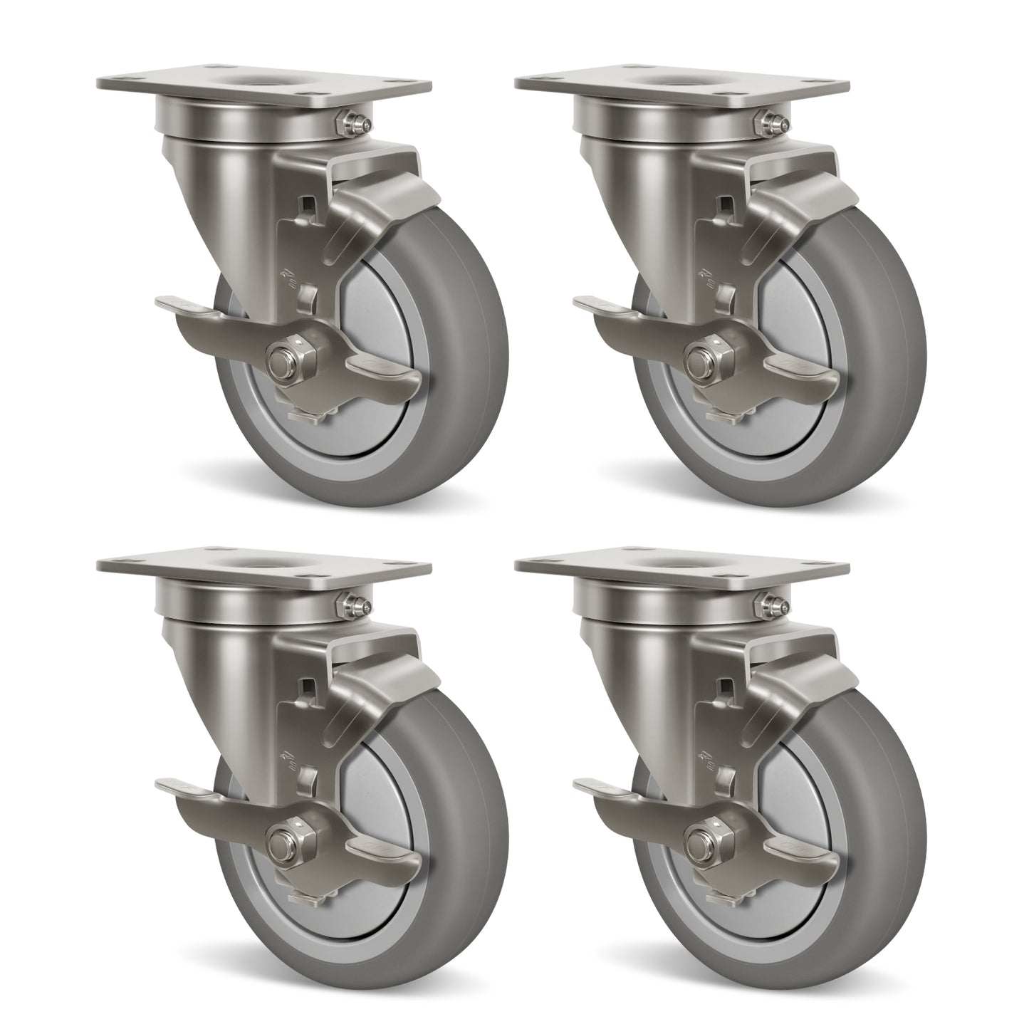 Stainless Steel Rubber Casters Anti-Corrosion Rubber Industrial Caster Wheels for Hospitals Food Labs