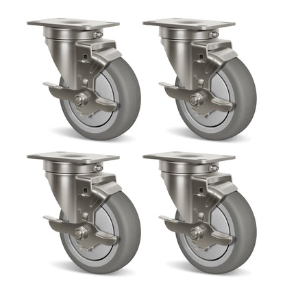 Stainless Steel Rubber Casters Anti-Corrosion Rubber Industrial Caster Wheels for Hospitals Food Labs
